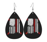 Firefighter American Flag Leather Earrings For Women Dangle, Piercing Teardrop Earrings Lightweight Jewelry Gifts For Women Girls