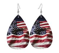 Firefighter American Flag Print Leather Earrings - Dangle Drop Earrings, Lightweight Teardrop Jewelry, Costume Party Pendants