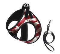 Firefighter American Flag Print Soft Mesh Dog Harness and Leash Set Pet Puppy Cat Comfort Padded Vest No Pull Harnesses