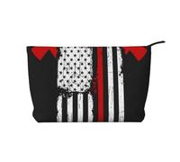 Firefighter American Flag Printed Make up Bag for Women Corduroy Makeup Bags Zipper Travel Cosmetic Bags Pouch Organizer