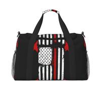 Firefighter American Flag Travel Duffel Bag Large Foldable Waterproof Overnight Bag Beach Swim Bags Pool Sports Gym