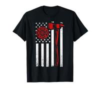 Firefighter Axe American Flag Distressed Maltese Cross T-Shirt
