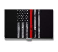 Firefighter Axe Red Line Flag Business Card Holder,Compact Durable Portable Card Box Flip Cover Tear Lightweight Business Cards Case for Man Woman