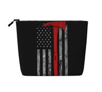 Firefighter Axe Red Line Flag Portable Cosmetics Case Fake Hemp, Large Makeup Bag Water Resistant Travel Toiletry Pouch