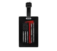 Firefighter Axe Red Line Flag Print Durable PVC Luggage Tag for Suitcase Heavy Duty ID Holder Modern Business Travel Accessory