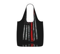 Firefighter Axe Red Line Flag Print Grocery Bags Storage Bag Handbags | Reusable Grocery Bags Foldable Polyester Tote Lightweight Washable Large Tote Bag For Daily Shopping
