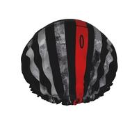 Firefighter Axe Red Line Flag Print Shower Cap â€“ Double Layer Bath Hair Cap with Elastic Band Lining, Ideal for Home Spa, Hotel, and Travel