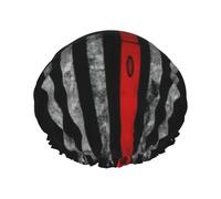 Firefighter Axe Red Line Flag Print Shower Cap For Women Lightweight Reusable Softdouble Waterproof Layers Leakproof.