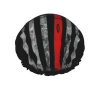 Firefighter Axe Red Line Flag Print Shower Caps,Double Layers water-resistanted Hair Cap with Elastic and Reusable