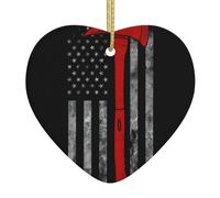 Firefighter Axe Red Line Flag Printed decorative ornaments, ceramic heart-shaped ornaments, can be hung on Christmas trees and fireplaces