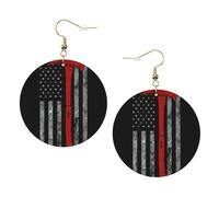 Firefighter Axe Red Line Flag Printed Leather Earring Set For Women, 1 Pair Lightweight Bohemian Pierced Earrings Jewelry Gift For Women Girls