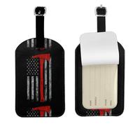 Firefighter Axe Red Line Flag Printed Leather Luggage Tag, Durable Baggage Identifier, Soft PU ID Label, for Business Travel