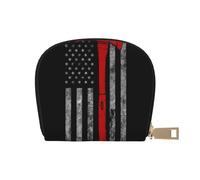 Firefighter Axe Red Line Flag Prints Card Wallet for Women Men Cute Zipper Card Cases Holder Mini Coin Purse with 12 Card Slots