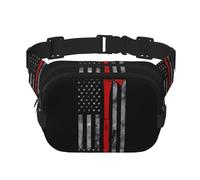 Firefighter Axe Red Line Flag Unisex Adjustable Waist Square Double Layer Waist Pack for Outdoor Activities Travelling Running Hiking