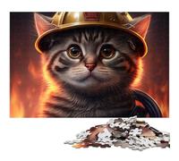 Firefighter Cat 1000 Piece Jigsaw Puzzle Wooden Jigsaw Puzzles DIY Decoration, Brain Challenge, for Adult, Family, 50x75CM/19.68x29.52inch