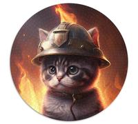 Firefighter Cat 1000 Piece Jigsaw Puzzles for Adults Round Puzzle 1000 Pieces Jigsaw Creative Family Game & Home Decor, for Teenagers 67.5x67.5cm