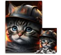 Firefighter Cat Adult Jigsaw Puzzles 1000 Pieces Impossible Jigsaw Puzzles for Adults Brain Teaser, Adult Game, Family Interactive Activity 50x75CM/19.68x29.52inch