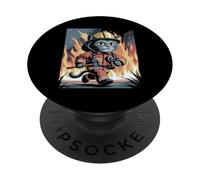 Firefighter Cat Fireman Kitten Fire Rescuer PopSockets Adhesive PopGrip
