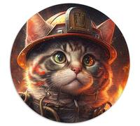 Firefighter Cat Jigsaw Puzzles 1000 Pieces for Adults Round JigsawPuzzle 1000 Pieces for Adults Brain Teaser, Adult Game, Family Interactive Activity 67.5x67.5cm