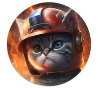 Firefighter Cat Jigsaw Puzzles 1000 Pieces for Adults Round Puzzle 1000 Pieces Jigsaw High-Difficulty Brain Teaser for Teenagers 67.5x67.5cm