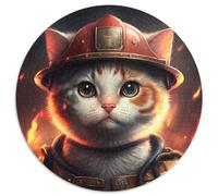 Firefighter Cat Jigsaw Puzzles for Adults, 1000 Piece 1000 Piece Round Jigsaw Puzzle Brain Teaser Game, Interactive Family Game, Suitable for Ages 14+ 67.5x67.5cm