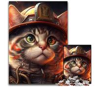 Firefighter Cat Jigsaw Puzzles for Adults 1000 Piece cardboard Jigsaw Puzzles Family Game Night Fun, DIY Decorative Artwork 26X38CM/10.23x14.96inch