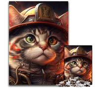 Firefighter Cat Jigsaw Puzzles for Adults 1000 Piece Wooden Jigsaw Puzzles Family Game Night Fun, DIY Decorative Artwork 50x75CM/19.68x29.52inch