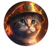 Firefighter Cat Puzzles 1000 Pieces for Adults Round Jigsaw Puzzle 1000 Pieces Adult Game Gift Family Interactive Game Brain Challenge Gift 67.5x67.5cm