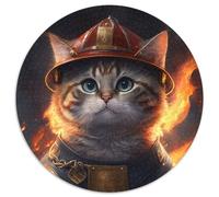 Firefighter Cat Puzzles 1000 Pieces for Adults Round Jigsaw Puzzle 1000 Pieces Adult Game Gift Family Interactive Game Brain Challenge Gift 67.5x67.5cm