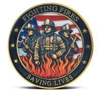 Firefighter Challenge Coin US Flag Coins - Fighting Fires, Saving Lives - Inspirational Bible Verse