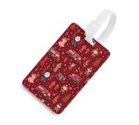 Firefighter Christmas Pattern Funny Luggage Tag Identifiers Travel Bag Tags with Name ID Label for Suitcase Backpack