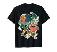 Firefighter Coffee Lover Funny Fire Department Axe Helmet T-Shirt