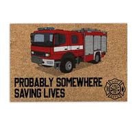 Firefighter Door Mat Fire Truck Firefighter Probably Somewhere Saving Lives Fireman Welcome Non-Slip Mats Funny Doormat Bathroom Kitchen Front Porch Rugs Entrance 16 * 24in/40 * 60cm