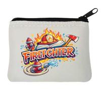 Firefighter Equipment and Tools Illustration Neoprene Coin Purse Pouch 10x11cm White