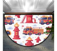 Firefighter Equipment Tools Half Round Rugs， Non-Slip Soft Doormat，Durable and Absorbent Half Circle Rug for Living Room Bedroom Indoor Outdoor Entry for High Traffic Areas Fire Truck Paint