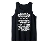 Firefighter Fight Fires Run from Spiders Vintage Badge Style Tank Top