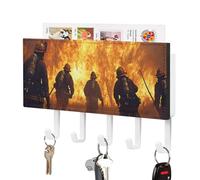 Firefighter Fighting Flames Skull Cute Key Holder for Wall with 5 Hooks Letter Coat Rack Home Decor 4.3 × 7.1 Inch