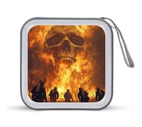 Firefighter Fighting Flames Skull Portable CD Case Holder 48 Capacity Travel DVD Storage Boxs Wallet Bag