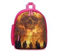 Firefighter Fighting Flames Skull Small Backpack Cute Mini Shoulder Bag 12.6 × 9.4 × 5.9 Inches Daypack