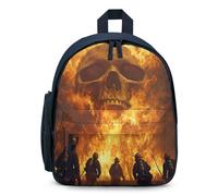 Firefighter Fighting Flames Skull Small Backpack Cute Mini Shoulder Bag 12.6 × 9.4 × 5.9 Inches Daypack