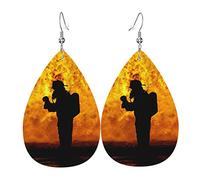 Firefighter Fire Dept. Logo Rescue Pattern Women Earrings Faux Leather Dangle Eardrop Drop Earring Fashion Jewellery Gift For Wife Daughter Girlfriend Christmas