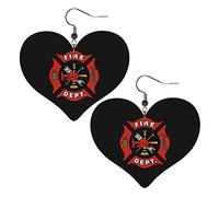 Firefighter Fire Dept. Logo Rescue Pattern Women Earrings Faux Leather Dangle Eardrop Drop Earring Fashion Jewellery Gift For Wife Daughter Girlfriend Christmas