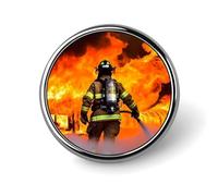 Firefighter Fireman Flame Badges Circle with Button Design, Personalized Picture Pin Brooches, Round Badge Holders for Decorate Hat Shirt Clothing Bag Accessories