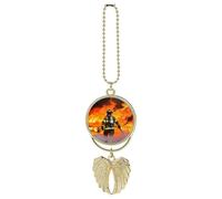 Firefighter Fireman Flame Car Hanging Pendant - Angel Wings Car Rear View Mirror Charm - Metal Hanging Accessory for Women & Men, Sun Catcher Pendent, Decoration Cars Pendant Jewelry Gift Golden
