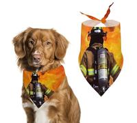 Firefighter Fireman Flame Dog Bandanas for Feeding Grooming, Triangle Pet Bibs for Cats & Dogs Washable Fashion Pets Scarf for Party Travel 27.6 X 11.8 Inch