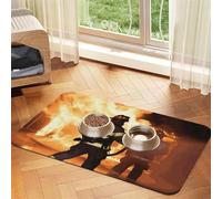 Firefighter Fireman Flame Dog Food Mats for Floors, 12x18 Inch Non-Slip Super Absorbent Pet Food Mat, Dishwasher Dog Mat for Food and Water, Cute Rubber Quick Dry Pet Feeding Mat for Dogs Puppy Cats