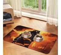 Firefighter Fireman Flame Dog Food Mats for Floors, 12x18 Inch Non-Slip Super Absorbent Pet Food Mat, Dishwasher Dog Mat for Food and Water, Cute Quick Dry Pet Feeding Mat for Dogs Puppy Cats