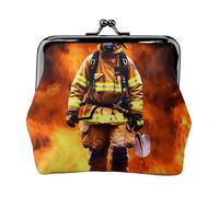 Firefighter Fireman Flame Full Double-Sided Printed Pattern Women's and Girls' Fashionable Leather Kiss Lock Coin Purse Card Bag