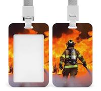 Firefighter Fireman Flame Id Badge Holder with Lanyard, Clear Vertical Card Protector Waterproof, Breakaway Safety Neck Strap, Heavy Duty Name Tag Holder for Nurse Teacher Officer Staff Women Men