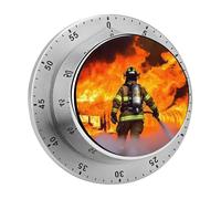 Firefighter Fireman Flame Kitchen Timers for Cooking Visual Timer Stainless Steel Magnetic Timer with Alarm Cooking Timers for Baking, Exercise, Sports, Study & Outdoor Use